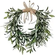 TENOL Artificial Olive Wreath Christmas Garland Ornament Rustic Greenery Wreath Spring Plants Swag for Front Door Party Decoration, 50cmx48cm