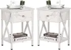 Set of 2 White Modern Nightstands – End Tables with Shelf & Bin Drawer for Bedro
