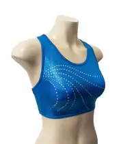 NEW OCEAN BLUE SHINY FOIL CROP TOP RHINESTONES Gymnastics Dance Acrobatics