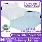 100% Cotton Queen/King Fitted Flat Flannelette Bed Sheet Pillowcase Set Hotel AU