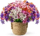 12 Bundles Artificial Flowers Plants Outdoor Indoor, UV Resistant Fake Silk Flow