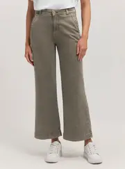 GUESS Women's Khaki Darma Wide Leg Pant in Green Size: 24, Spandex