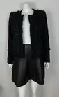 Nanette Lepore NWT Black Sequined Boucle’ Frayed Denim Trim Jacket Tweed Blazer