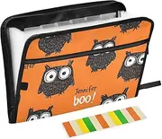 Quteprint 13 Pockets Expanding File Folder with Zipper Closure, Black Owl Birds Accordion File Folder with Sticky Labels, Letter Size A4 Papers Expandable File Document Organizer
