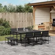 Generic 11 Piece Garden Dining Set with Cushions Black Textilene,3295084