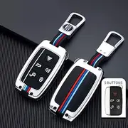 Key Fob Cover Case for Land Rover Metal Shell Smart Key Holder Compatible with Range Rover Sport Discovery LR4 Evoque Velar (Silver)