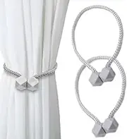 2 Pack Grey Curtain Tiebacks with Diamond Pattern - Nylon Coated Drapery Holdbacks for Drapes, Soft Fabric Wall Ties Home Decoration Accessories