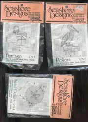 3 Seashore Designs for Cross Stitch Kits - Flamingo Pelican, Sand Dollar - NEW