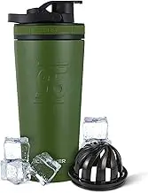 Ice Shaker Stainless Steel Insulated Water Bottle Protein Mixing Cup (As seen on Shark Tank) | Gronk Shaker | (Green 26 oz)