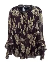 Vince Camuto Gold Leaf/ Wine Top Blouse Long Sleeve Plus Size 2X MSRP $89 NWT