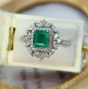 2.00Ct Emerald Cut Simulated Emerald Women's Halo Ring 14K White Gold Plated