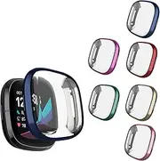 6 Packs Case Compatible with Fitbit Sense/Fitbit Versa 3 Screen Protector, NAHAI All Around Ultra Thin Plated Bumper Shell Scratch-Resist Cover for Fitbit Sense/Versa 3 Smartwatch