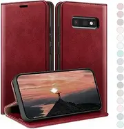 HUOUH for Samsung Galaxy S10E Case with RFID Protective Leather Mobile Phone Case, Card Slot, Leather Stand, 360 Degree Protection Cover for Samsung S10E Flip Case Wallet Case Red
