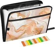 Quteprint 13 Pockets Expanding File Folder with Zipper Closure, Orange Gold Marbling Accordion File Folder with Sticky Labels, Letter Size A4 Papers Expandable File Document Organizer