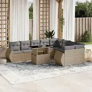 10 Piece Garden Sofa Set with Cushions Beige Poly Rattan, Garden Furniture Sets