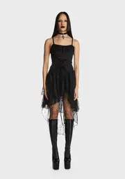 [Dark In Love] Gothic Ghost Frilly Lace High Low Strap Dress