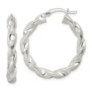 Sterling Silver Polished And Textured Twisted Circle Hoop Earrings