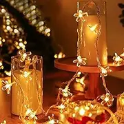 Flower Fairy Cherry Blossom String Lights 6M 40LED Battery Powered Indoor Light Waterproof Christmas Decorative Lights for Birthday Camping Garden Fence Bedroom Warm White