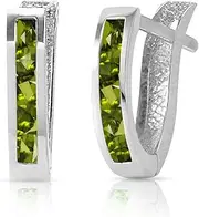[Galaxy Gold GG] 1 Carat 14k Solid White Gold Oval Huggie Earrings with Natural Peridots