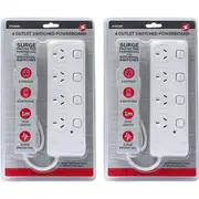 4 Outlet Switched Power Board Power Adaptor Plug 2PK