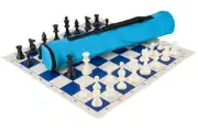 Quiver Chess Set Combination - Solid Plastic- Neon Blue Bag / Royal Blue Board