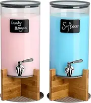 Spreccio Glass Laundry Detergent Dispenser with Holder,1.1 Gallon Laundry Liquid Dispensers with Stainless-Steel Tap,Large Glass Fabric Softener Containers with Stand for Laundry Room Organization