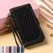 Strap Zipper Grid Leather Card Wallet Phone Case For Vivo Y72 Y21 Y33S V21 Y20