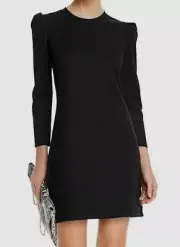$184 Aqua Women's Black Puff-Sleeve Rib-Knit Crew-Neck Mini Shift Dress Size S