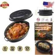 19” Enamel Turkey Roasting Pan with Lid - Perfect for Thanksgiving & Holidays