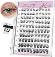VEYESBEAUTY Self Adhesive Eyelashes Clusters Kit Pre-Glued Lash Clusters Thin & Invisible Band DIY False Eyelashes Natural Wispy Lash Tray, No Glue Soft Trio Individual Eyelash Extensions Kit 10-16mm