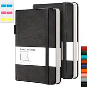 RETTACY Pocket Notebook A6 Mini Notepad 2 Pack Small Hardcover Journal with Content,312 Numbered Pages, 2 Inner Pocket, 100gsm Lined Paper 8.5 x 14 cm - Black Black