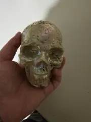 Aura Geode Skull Crystal, Hand Carved