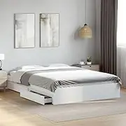 Bed Furniture Bed Frame with Drawers Without Mattress White 150x200 cm