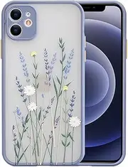 Ownest Compatible for iPhone 12 Case [Not fit iPhone 12 Pro 6.1‘’] for Clear Frosted PC Back 3D Floral Girls Woman and Soft TPU Bumper Silicone Slim Shockproof Case for iPhone 12 6.1''-Purple