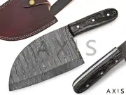 Damascus Steel Serbian Cleaver chopper w/ Original Cow Leather Sheath 11"