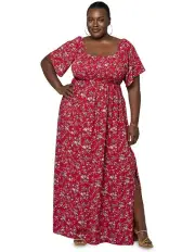 [Indigo Tonic] Ivy Shirred Print Maxi Dress in Red