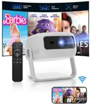 Native 1080P HD Mini Portable Projector with WiFi & Bluetooth + Built-In Speaker