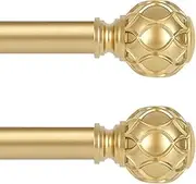 HTZON Gold Curtain Rods for Windows 2 Pack:Farmhouse Boho Decorative Curtain Rod for Bedroom Living Room,Heavy Duty Adjustable Rustic Drapery Rods Set with Vintage Coastal Finials,Brass Gold 66-120"