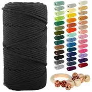 Macrame Cotton Cord 5mmx109 Yard 4 Strand, Natural Handmade 5mm x 109yds Black