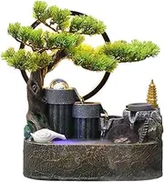 Tabletop Water Fountain Rockery, Flowing Water Bonsai Circular Fountain Decoration Indoor Porch Living Room Tabletop Green Plant Decoration Indoor Fountain (Size : Large)