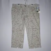 Columbia Capri Pants Women XL Silk Cotton Beige Relaxed Fit Pocket Zip Tie Belt