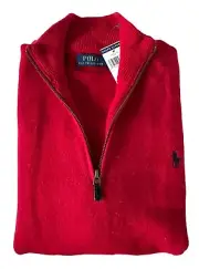 NEW POLO RALPH LAUREN RED WOOL ALPACA PONY MOCKNECK HALF ZIP SWEATER PULLOVER L