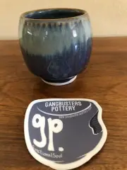 Gangbusters Studio Pottery Whiskey/Tea Cup Blue/Gray Glaze Unique