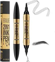 2025 New 2 in 1 Eyebrow Pencil with Gel Paste, Eyebrow Pencil with Dual-ended Eyebrow Brush, 3D Microblading Dual-ended with 4 Tips and Brush, Waterproof Magic Brow Make (Black)