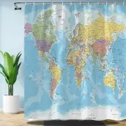 Map Shower Curtain, World Map Shower Curtain Fabric, Geography Educational Decor