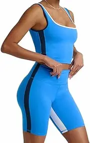 [POPSUGAR] 2 Piece Workout Sets for Women, Two Piece Gym Sets Tank Top Shelf Matching Sports Bra And Biker Shorts Running Work Out Yoga