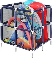 Upgraded Pool Toy Storage Bin - 33"L x 33"W x 32"H Pool Storage Organizer Bin with Side Zippered Opening & Mesh Pocket, Pool Nylon Mesh Basket Organizer for Beach Balls Towels Noodles Pool Accessories
