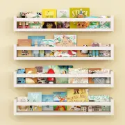 Set of 4 Wall-Mounted Kid'S Bookshelf - White Floating Nursery Book Shelves - Du