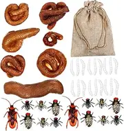 BCOATH 1Set Realistic Fake Poop Maggots Prank Kit for April Fools Day Fun Includes Fake Fake Maggots Fake Roaches Fake Flies Safe Smell Prank