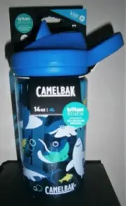CamelBak Eddy Kids 400ml Water Bottle Child Safe Spill Proof- Blue Sharks & Rays